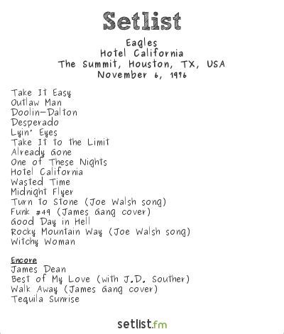 eagles tour 2024 setlist|eagles 2024 set list.